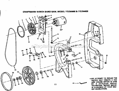Frame And Motor Mount Assembly Diagram and Parts List for 113244420  Craftsman Band Saw