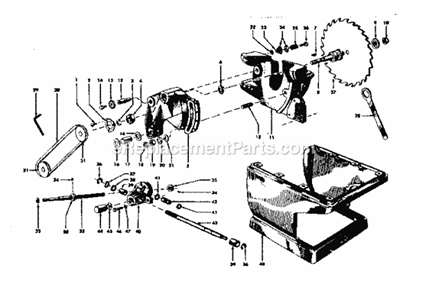 Saw Base Assembly Diagram and Parts List for 11327521  Craftsman Table Saw