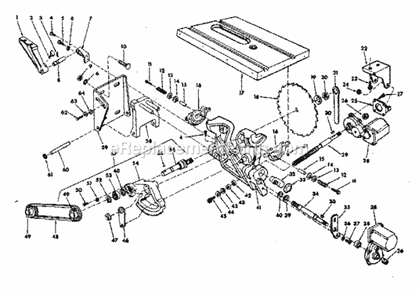 Blade And Transmission Assembly Diagram and Parts List for 113290060  Craftsman Table Saw
