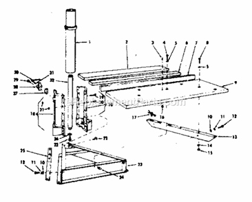 Rip Fence And Base Assembly Diagram and Parts List for 11329320  Craftsman Chop Saw