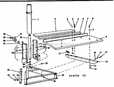 Rip Fence And Base Assemb... Diagram and Parts List for 11329330  Craftsman Chop Saw