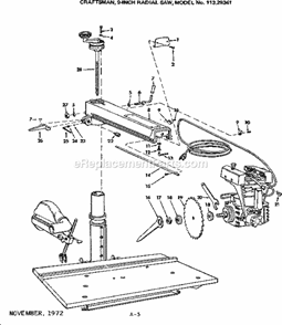 Unit Diagram and Parts List for 11329341  Craftsman Chop Saw