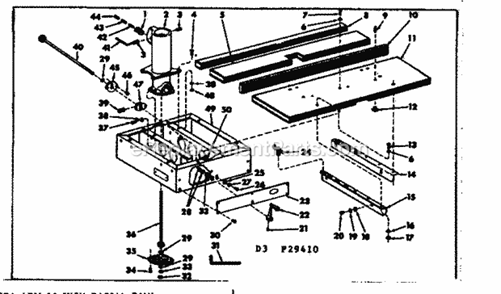 Base Assembly Diagram and Parts List for 11329410  Craftsman Chop Saw
