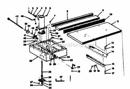 Fence And Base Assembly Diagram and Parts List for 11329441  Craftsman Chop Saw