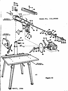 Unit Diagram and Parts List for 11329500  Craftsman Chop Saw