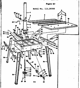 Base And Leg Assembly Diagram and Parts List for 11329500  Craftsman Chop Saw