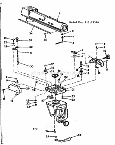 Radial Arm Assembly Diagram and Parts List for 11329510  Craftsman Chop Saw