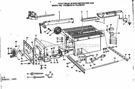 Unit Housing Diagram and Parts List for 113295701  Craftsman Table Saw