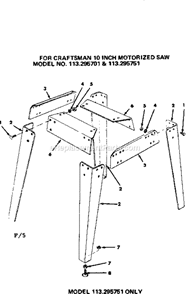 Leg Set Diagram and Parts List for 113295701  Craftsman Table Saw