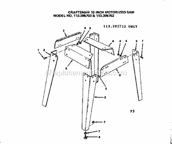 Leg Set Diagram and Parts List for 113295702  Craftsman Table Saw