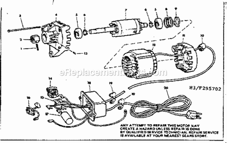 Motor / Control Box Diagram and Parts List for 113295702  Craftsman Table Saw