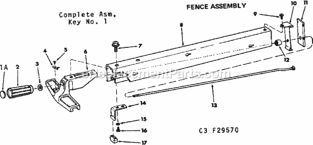 Fence Assembly Diagram and Parts List for 11329570  Craftsman Table Saw