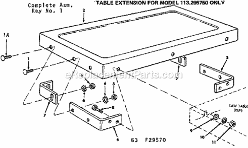 Table Extension Diagram and Parts List for 113295750  Craftsman Table Saw