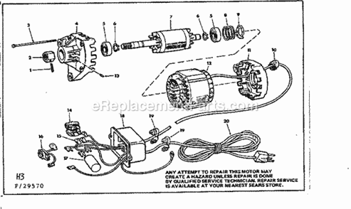 Motor / Control Box Diagram and Parts List for 113295750  Craftsman Table Saw