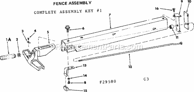 Fence Assembly Diagram and Parts List for 11329580  Craftsman Table Saw
