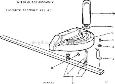 Miter Gauge Assembly Diagram and Parts List for 11329580  Craftsman Table Saw