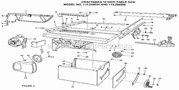 Page B Diagram and Parts List for 113298020  Craftsman Table Saw