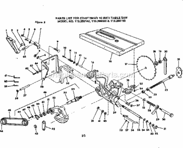 Motor Base Assembly Diagram and Parts List for 113298030  Craftsman Table Saw
