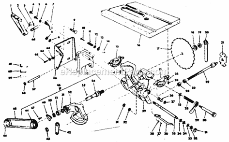 Motor Base Assembly Diagram and Parts List for 113298032  Craftsman Table Saw