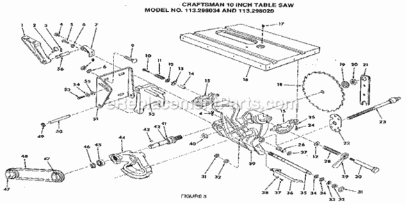 Page C Diagram and Parts List for 113298034  Craftsman Table Saw
