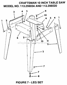 Page G Diagram and Parts List for 113298034  Craftsman Table Saw