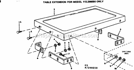 Table Extension Diagram and Parts List for 113298050  Craftsman Table Saw