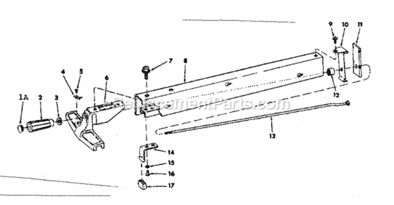 Fence Assembly Diagram and Parts List for 113298141  Craftsman Table Saw