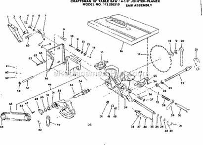 Page D Diagram and Parts List for 113298210  Craftsman Table Saw