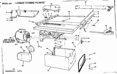 Unit Housing Diagram and Parts List for 113299040  Craftsman Table Saw