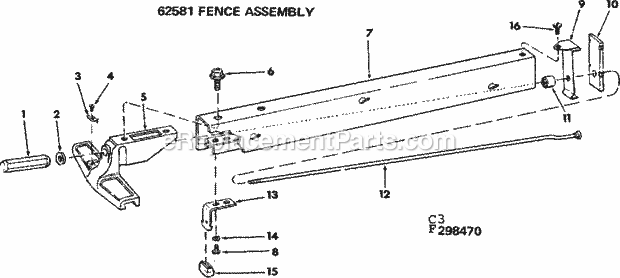 Fence Assembly Diagram and Parts List for 113299040  Craftsman Table Saw