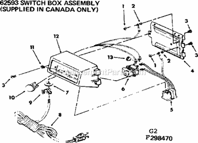 Switch Box Assembly Supply Diagram and Parts List for 113299040  Craftsman Table Saw