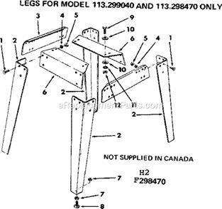 Legs Diagram and Parts List for 113299142  Craftsman Table Saw