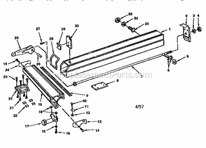 Fence Assembly Diagram and Parts List for 113299510  Craftsman Table Saw