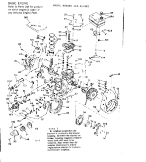 Basic Engine Diagram and Parts List for 143617082  Craftsman Engine