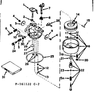 Carburetor Diagram and Parts List for 143161102  Craftsman Engine
