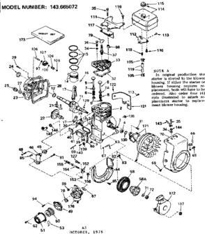 Replacement Parts Diagram and Parts List for 143665072  Craftsman Engine