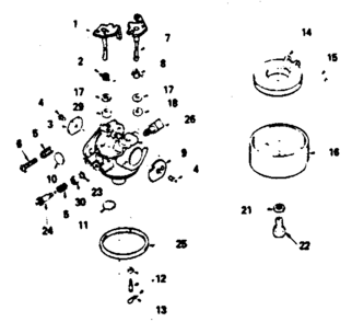 Carburetor Diagram and Parts List for 143366102  Craftsman Engine