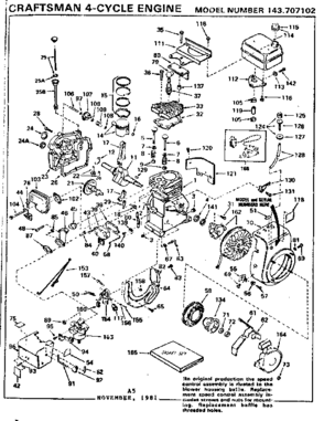 Replacement Parts Diagram and Parts List for 143707102  Craftsman Engine