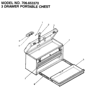 3 Drawer Portable Chest Diagram and Parts List for 706653370  Craftsman Tool Stand & Cart