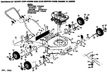 Replacement Parts Diagram and Parts List for 131908030  Craftsman Lawn Mower