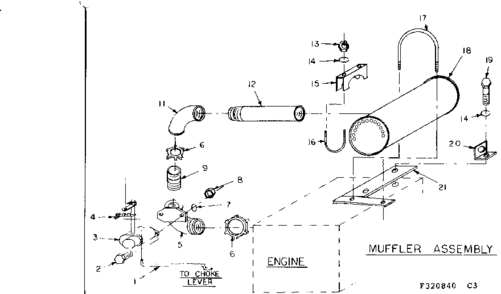 Muffler Assembly Diagram and Parts List for 580320840  Craftsman Engine