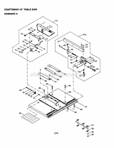 Table Saw Diagram and Parts List for 137218780  Craftsman Table Saw