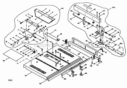 Table Diagram and Parts List for 137248250  Craftsman Table Saw