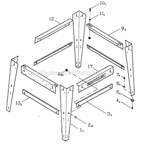 Stand Diagram and Parts List for 137248481  Craftsman Table Saw