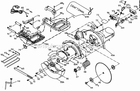 Arm Assy Diagram and Parts List for 137285210  Craftsman Miter Saw