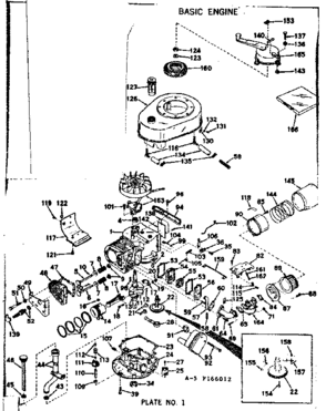 Basic Engine Diagram and Parts List for 143166012  Craftsman Engine