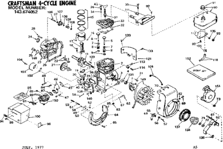 Replacement Parts Diagram and Parts List for 143674052  Craftsman Engine