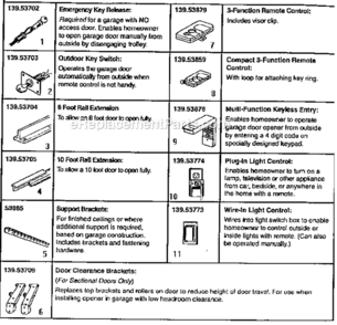 Accessories Diagram and Parts List for 13953535SRT1  Craftsman Garage Door Opener