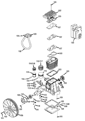 PUMP Diagram and Parts List for 919-16780 Type 1 Craftsman Compressor