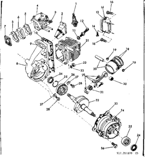 Carburetor Diagram and Parts List for 917351870  Craftsman Chainsaw